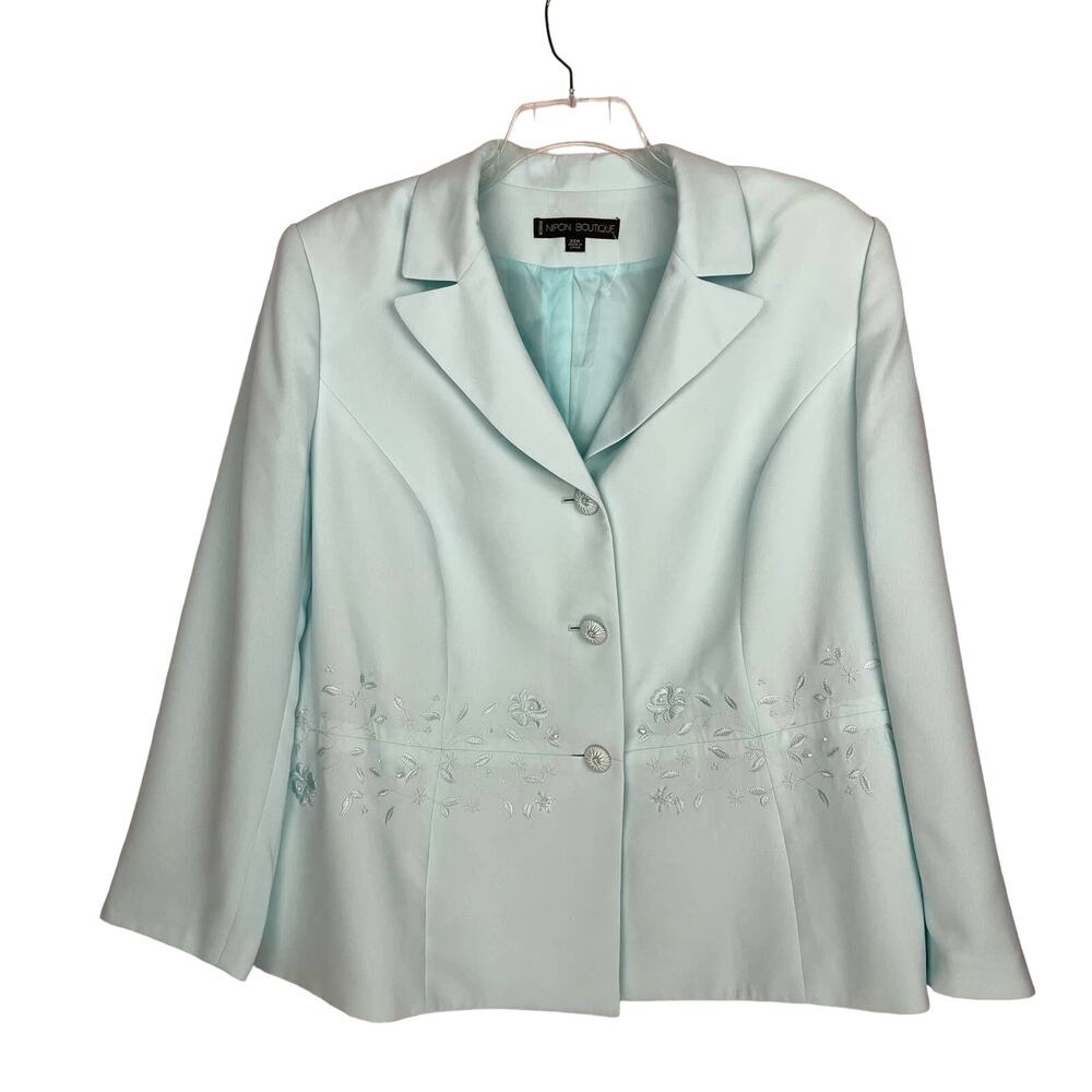 NWOT‎ Nipon Boutique Mint Embroidered Waist Floral Single Breasted Blazer Sz 20w